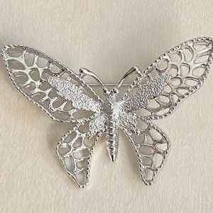 Sarah Coventry Brooch Silver Tone Ornate Madame Butterfly